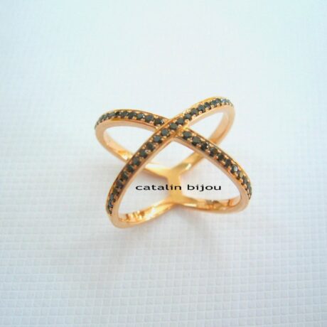 Inel X Aur Roz cu Diamante Negre