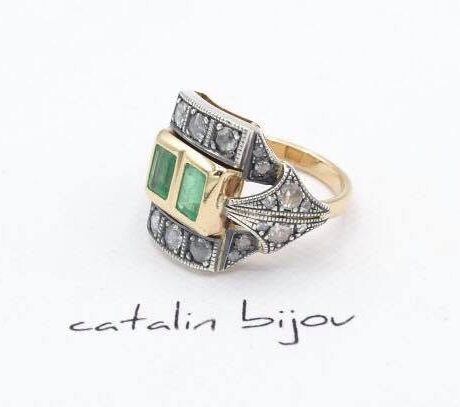 Inel Art Deco cu Smaralde